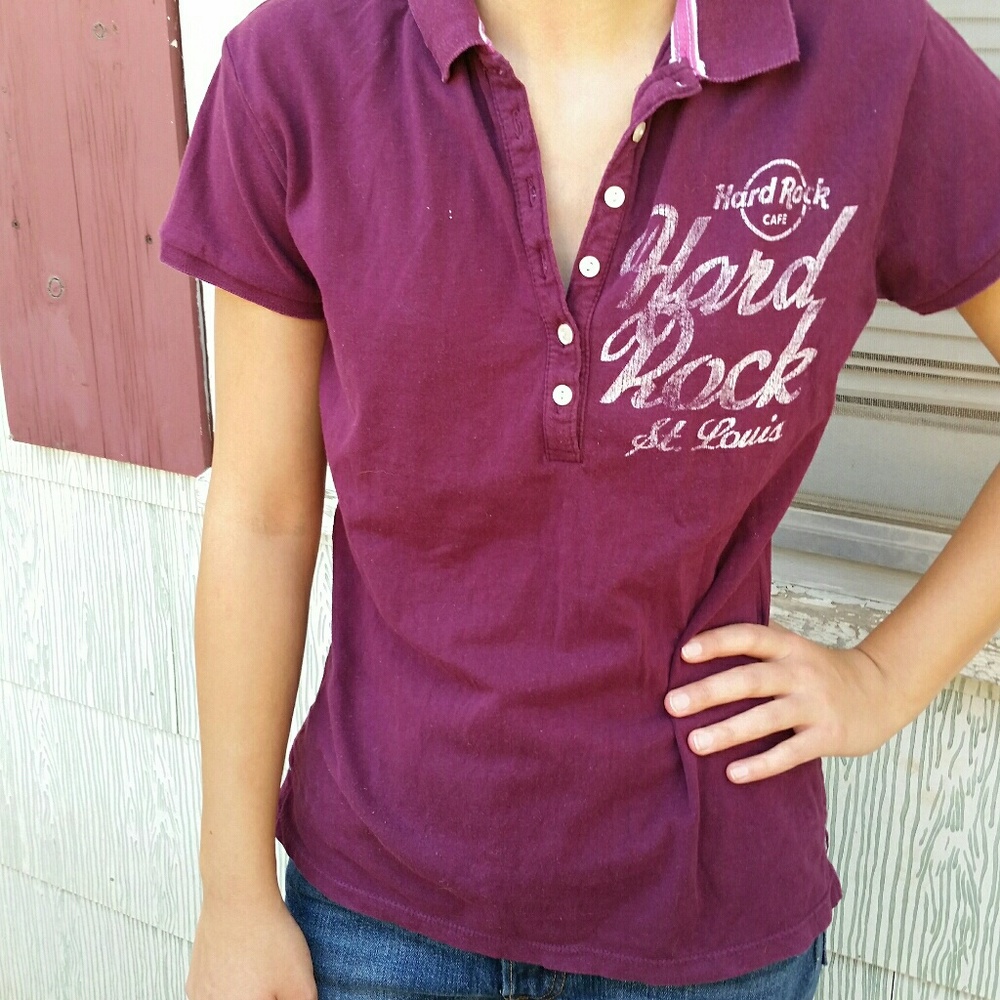 Maroon polo shirt Hard Rock Cafe burgundy henley